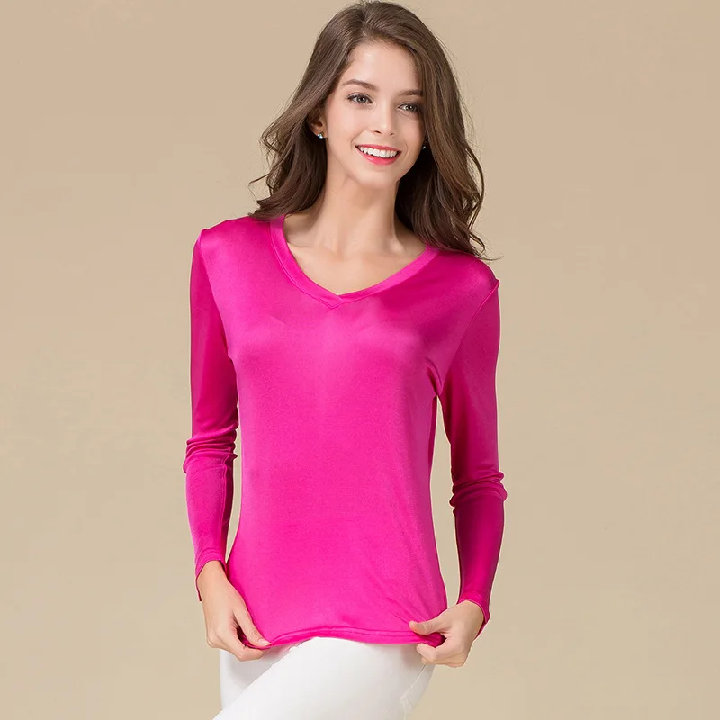 Summer Women 100 Real Silk Full Sleeve T Shirt Casual Knitted Shirts Comfortable Breathable