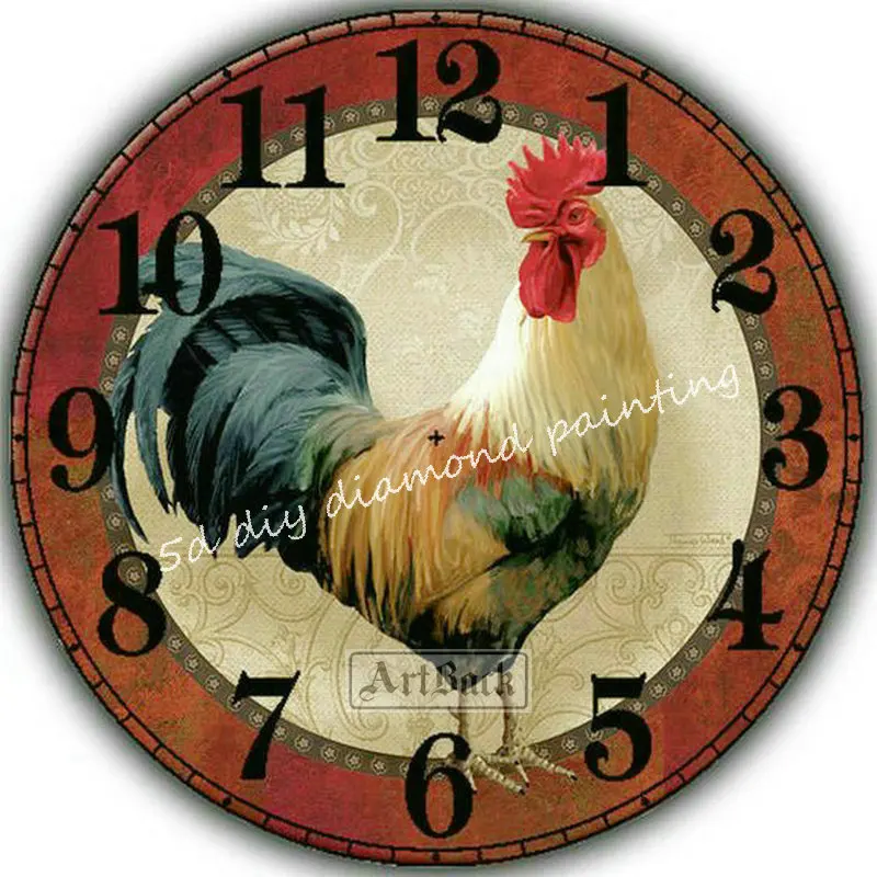 3d wall clock cock full square round drill 5d diy diamond painting mosaic animal embroidery sticker crafts Chicken | Дом и сад