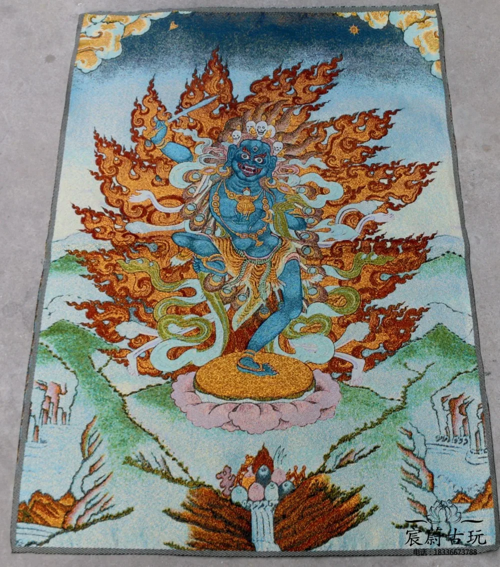 

Crafts statue Embroidery Tibetan Buddhism Nepal Thangka brocade painting flames like