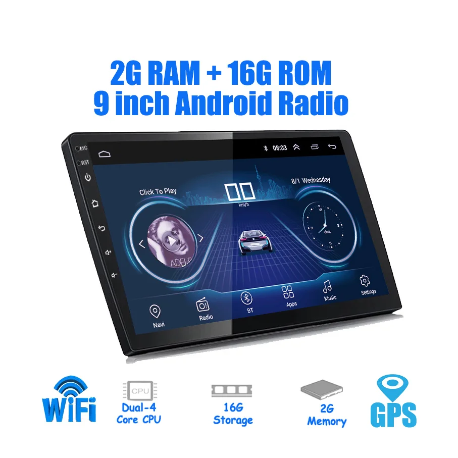 9/10 дюймов Android 8,1 Универсальный Автомобильный плеер 2 din 2G ram+ 16G rom android Автомобильная Радио gps навигация wifi Bluetooth MP5 задняя камера - Цвет: 9 inch