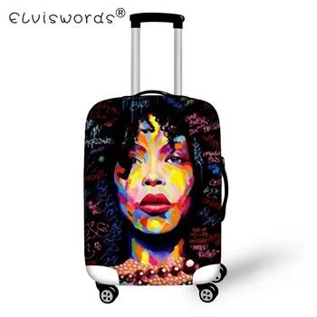 

ELVISWORDS Black Art Afro Travel on the Road Thick Elastic Luggage Bags for 18-30 Inch Luggage Protective Covers Suitcase Case