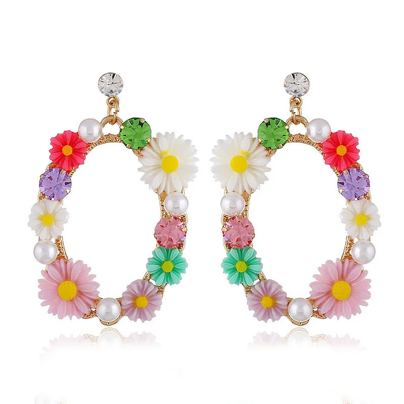 

Ajojewel Colorful Daisy Wreath Rhinestone Earrings For Women Simulated Pearl Beautiful Jewelry Drop Ship 2019