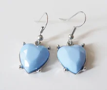 2016 Hot Sale Lovely Cute Heart Fish Hook Earrings Blue Heart Drop Earrings Silver Plated