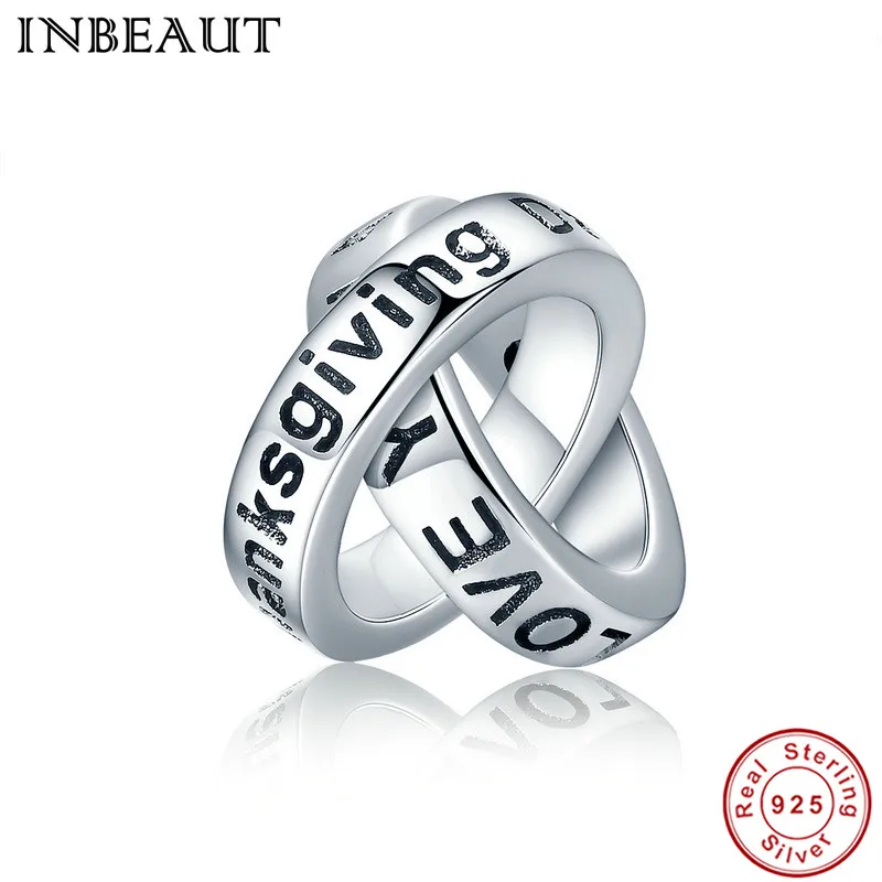 

INBEAUT 100% Real 925 Sterling Silver Thanksgiving Day Love You Double Round Circle Charms fit Pandora Bracelet Trendy Jewelry