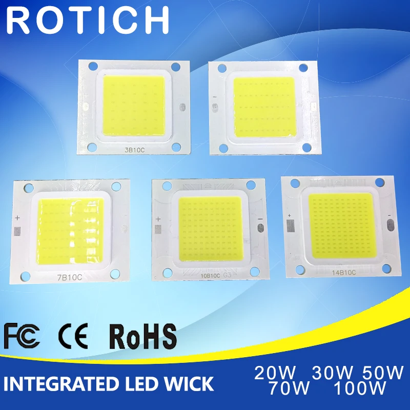 High Power Epistar COB LED Chip 20W 30W 50W 70W 100W DC 30V-32V Integrated SMD For Floodlight Spotlight Warm White /White