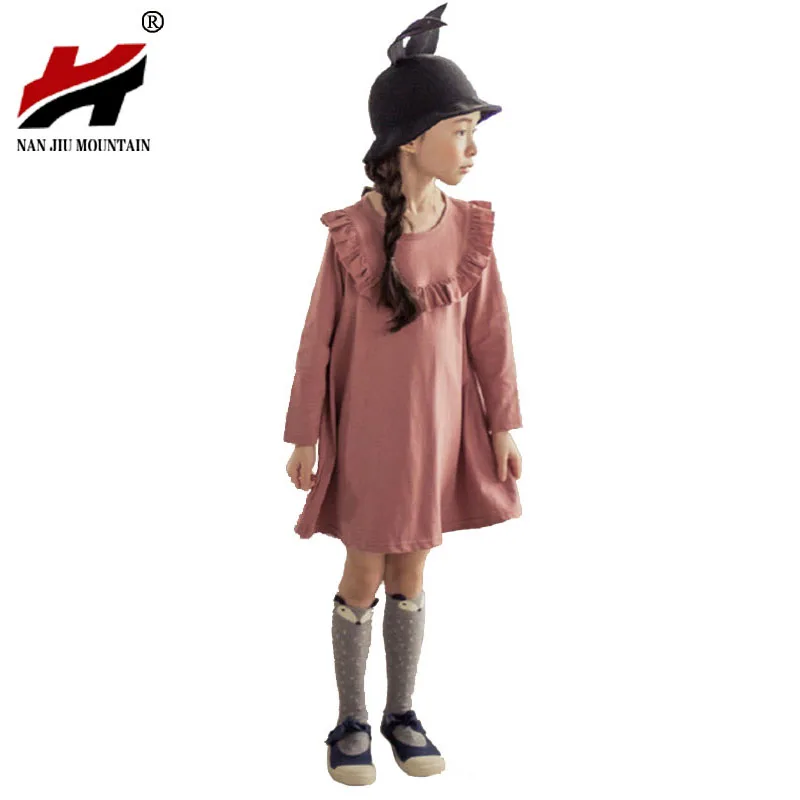 2017 New Spring And Summer Autumn Korean Children's Clothing Girl Big Child Pro-Child Lotus Leaf Collar Long Long-Sleeved Dress | Детская