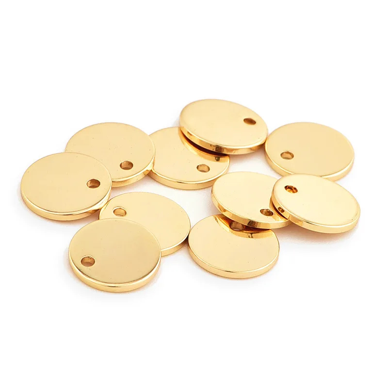 

10pcs Plated 24K Gold Single Hole Copper Round Tag Glossy Disc Pendant 8/10/11mmdiy Luggage Clothing Necklace Charms Accessories