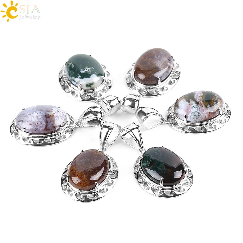 

CSJA Men Oval Natural Indian Onyx Pendant Pendulum Gem Stone Beads Bohemian Necklace Talisman Amulet Healing Jewellery Gift E788