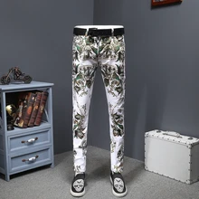 Джинсы с цветочным принтом, мужские облегающие джинсы, мужские дизайнерские джинсы с цветочным принтом, мужские облегающие джинсы, Мода для мужчин