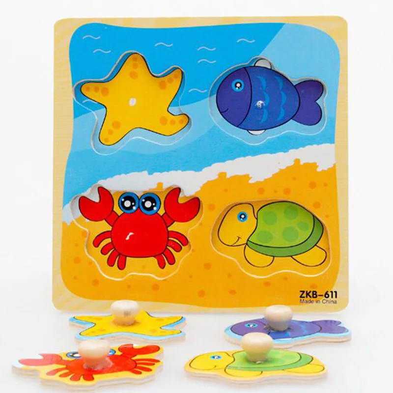 

1pc Kids Intelligence Educational Wooden Puzzles Cute Toys Shape Animal Hand Grasp Learning Jigsaw Training Logical Game