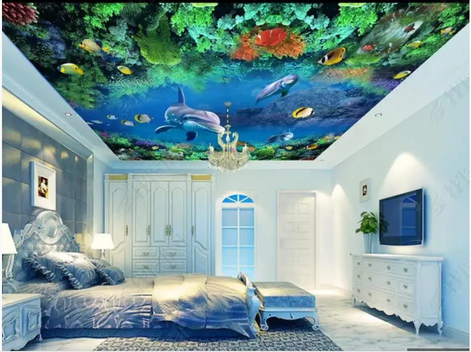 

Custom photo wallpaper 3d murals wallpaper for walls 3 d Underwater World Dolphin Ceiling zenith murals wall papers home decor