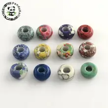 Sintetico Della Pietra Preziosa rotonda Europea Perle di forma, di Grandi Dimensioni del Foro Branelli di rondelle AccessoriesDyed, Colore Misto, 14x7mm, Foro: 5mm