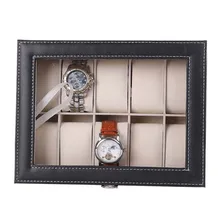 Новинка и мода 1 шт. 10 Сетка Черная кожа часы Дисплей слот случае коробка для хранения ювелирных изделий Организатор Оконный Дело