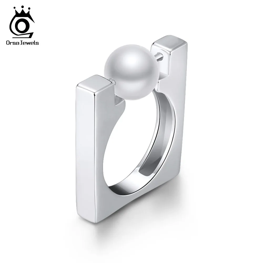 

ORSA JEWELS Original Rings For Women Genuine Simulated Pearl Silver Color Female Finger Ring Party Fashion Jewelry Gift OR169