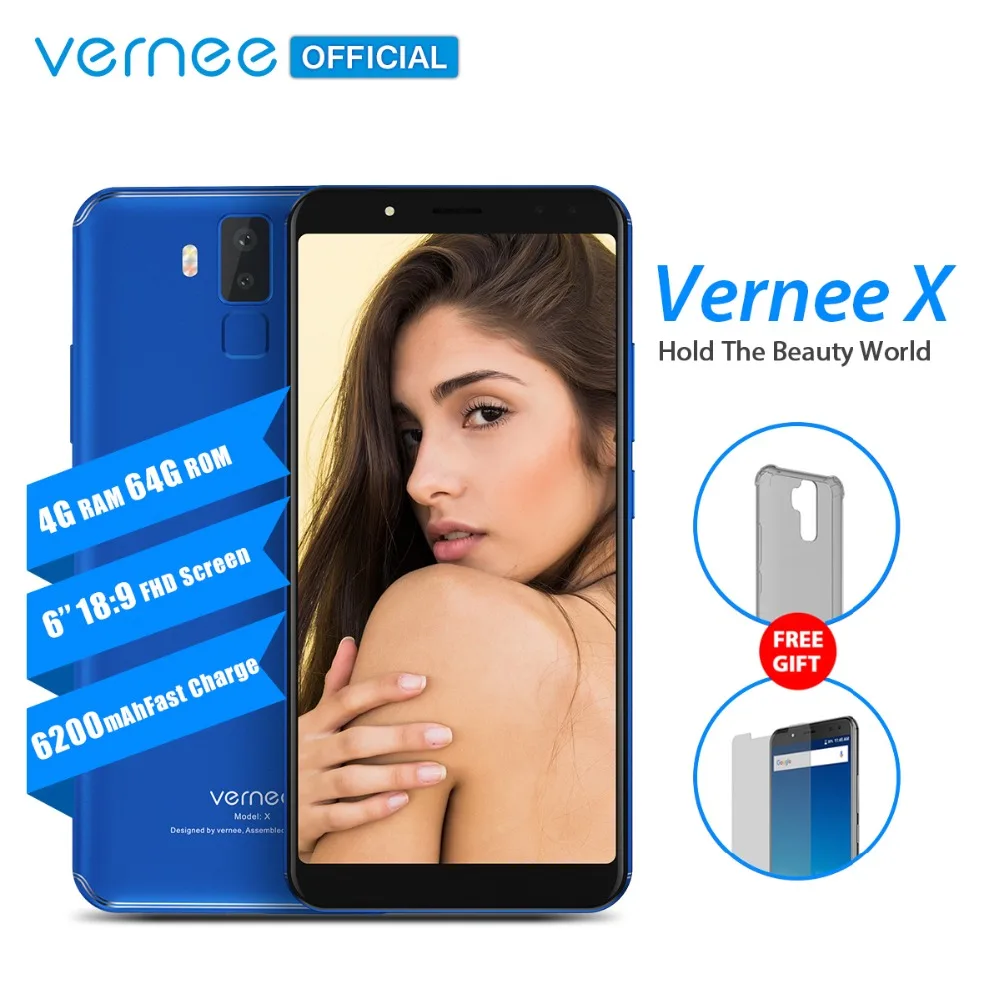 

Vernee X 6.0 Inch 6200mAh 18:9 FHD Smartphone 4G LTE Cell Phone Face ID 4GB RAM 64GB ROM MTK6763 Octa Core 16.0 MP Mobile Phone