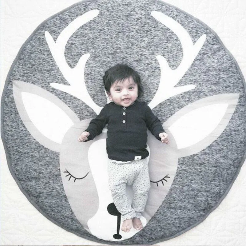MOTOHOOD Baby Play Mats Cotton Gray Animal Elk Blanket  Pad Baby Infant Creeping Mat Playmat Baby Play Game Mat Room Decoration (5)