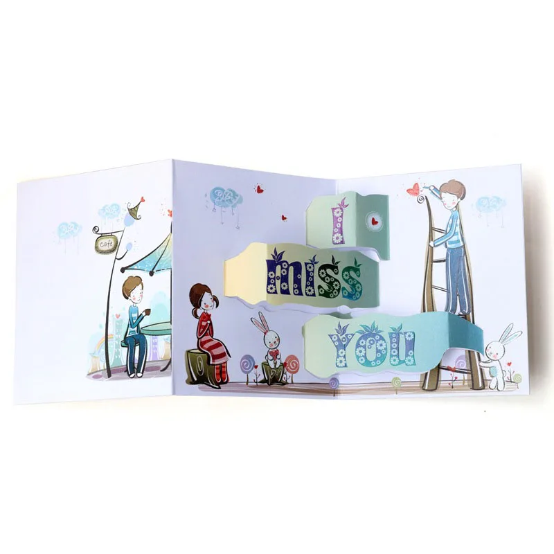  3D Handmade Tri-folding Type Lover MISS YOU Paper Greeting Cards Engagement Invitation Valentine's  - 32950859245
