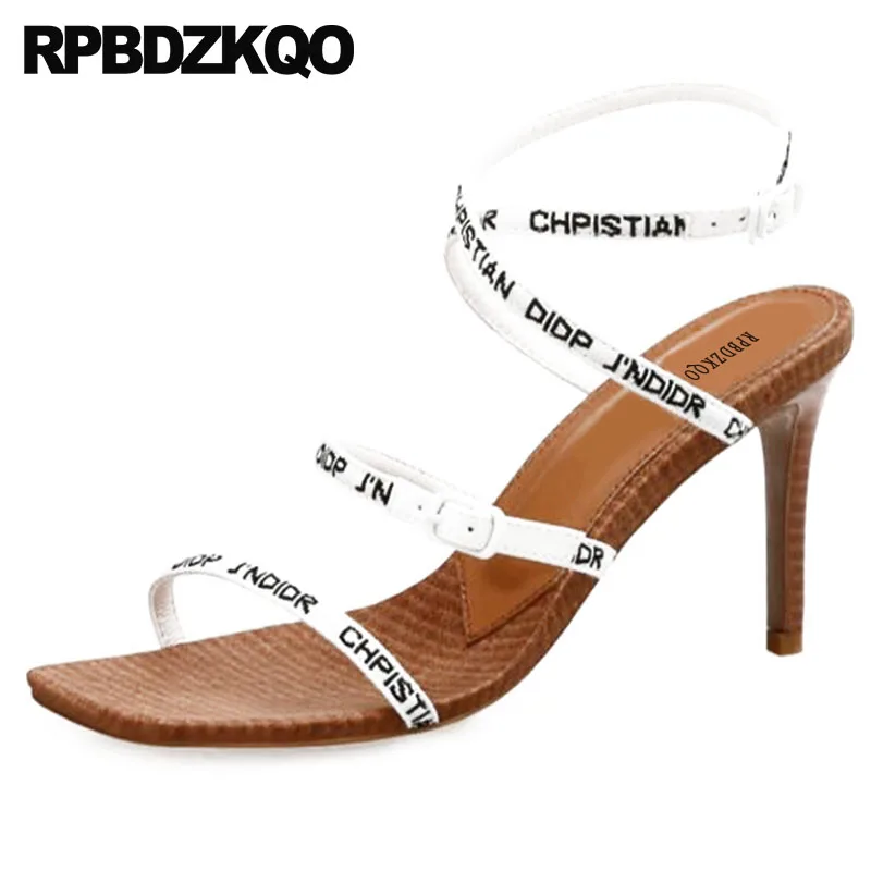 

Strappy Slingback Fetish High Heels Open Toe Summer Shoes Strap Vintage Gladiator Sandals Women Nice Stiletto White Pumps Letter