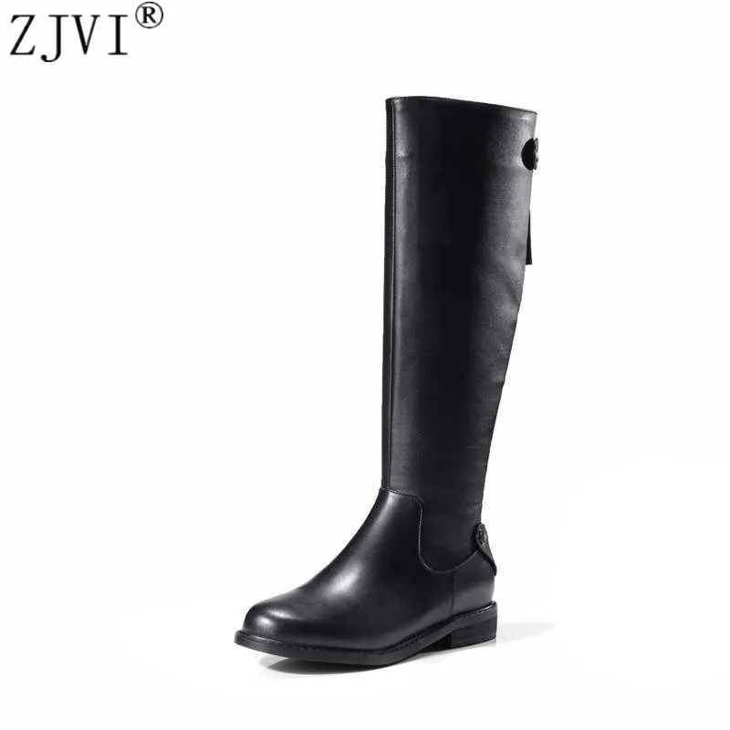 

ZJVI women fashion knee high boots woman autumn winter thigh high boots womens genuine leather boots ladies 2018 black shoes