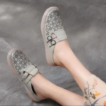 

RUSHIMAN Women Slippers Genuine Leather Shoes Handmade Slides Flip Flop Summer Beach Shoes soft bottom mother shoes