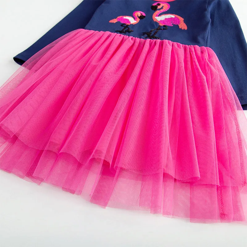 Dxton/Детские платья; Одежда для маленьких девочек; платья для девочек с рисунком Фламинго; рождественское платье принцессы с длинными рукавами в стиле пэчворк для девочек