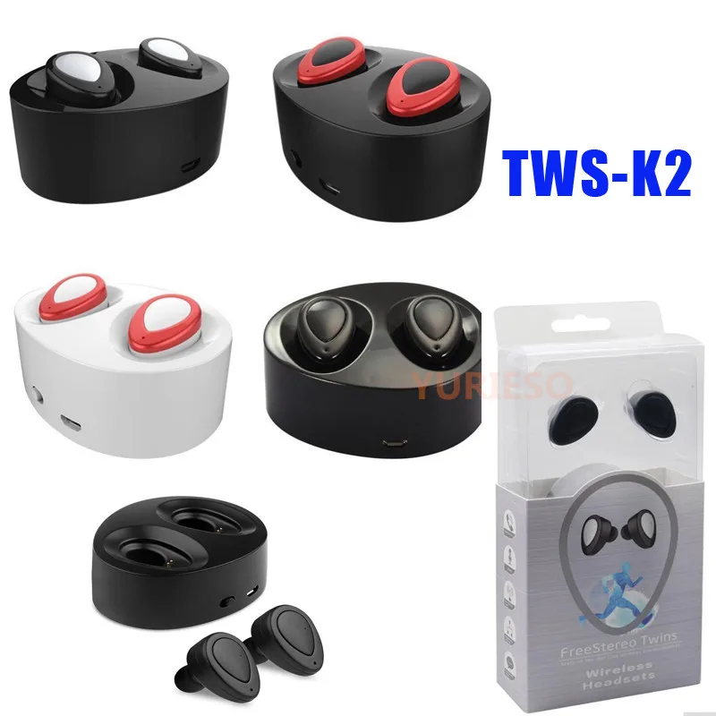 TWS K2 Mini Double Earpieces Headset Wireless Bluetooth 4.1 With