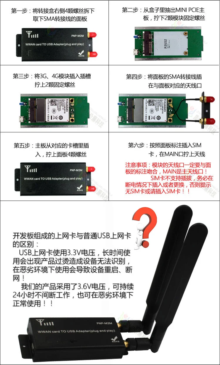  Mini PCIe USB a USB 3G/4G Placa de desarrollo M2M grado Industrial MINI PCIE caja de adaptador de t