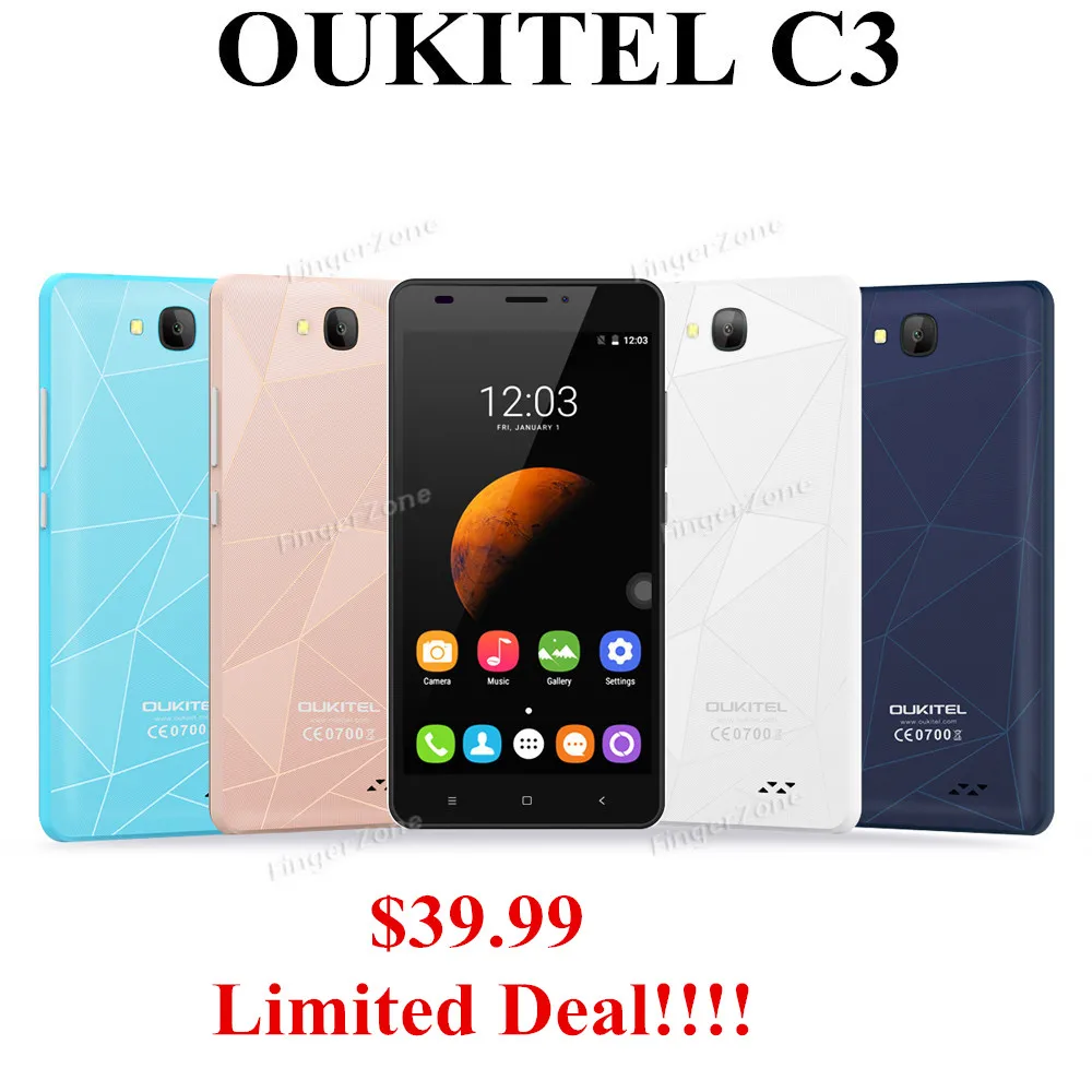 Оригинал OUKITEL C3 5 &quotHD IPS Android 6.0 MTK6580 Quad Core 3 Г WCDMA смартфон 5MP 1 ГБ ram 8 rom dual sim Google Play