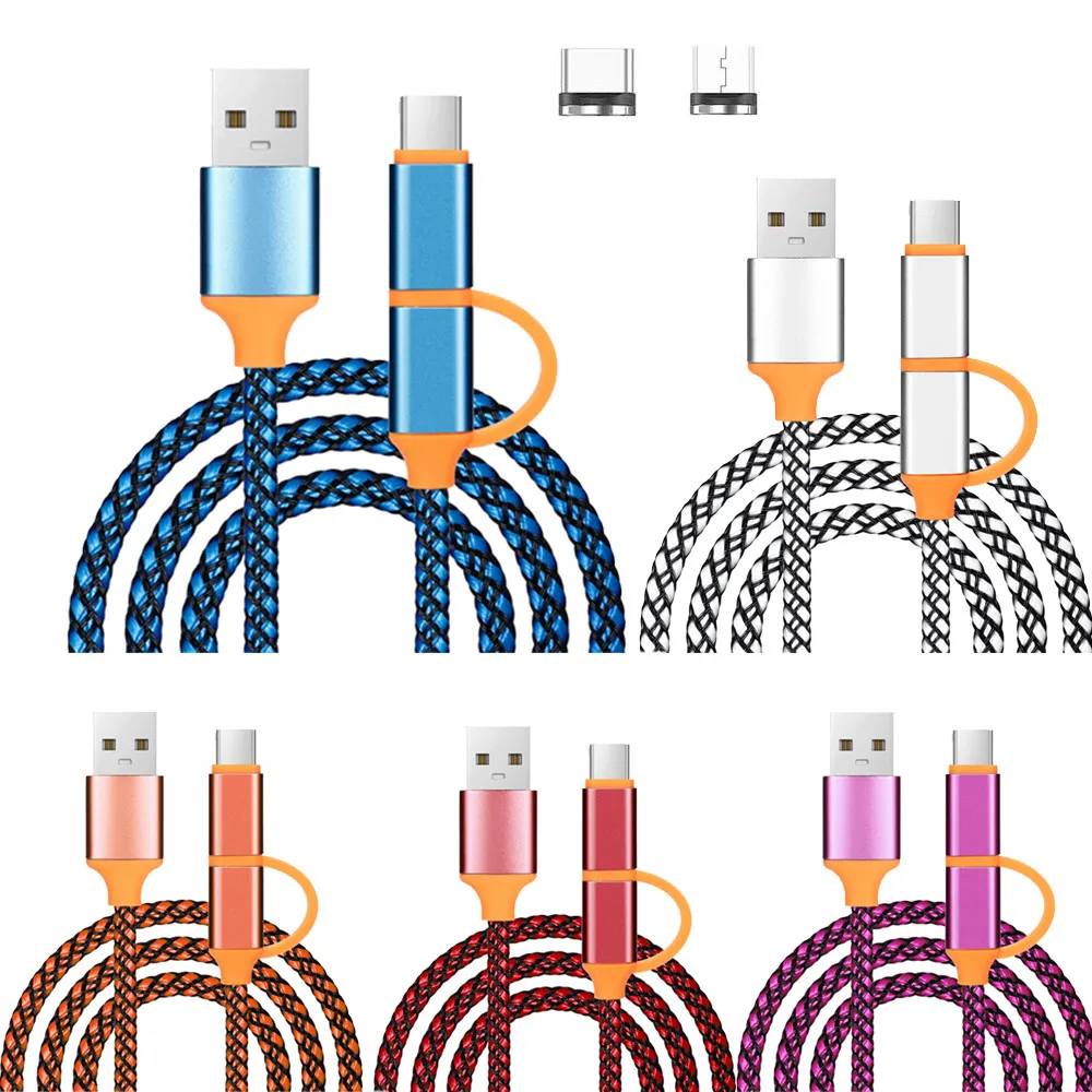 

1M USB Data Charger Cable Practical Nylon 2in1 Micro USB and USB Type C Adapter + Data Charger Charging Cable *30
