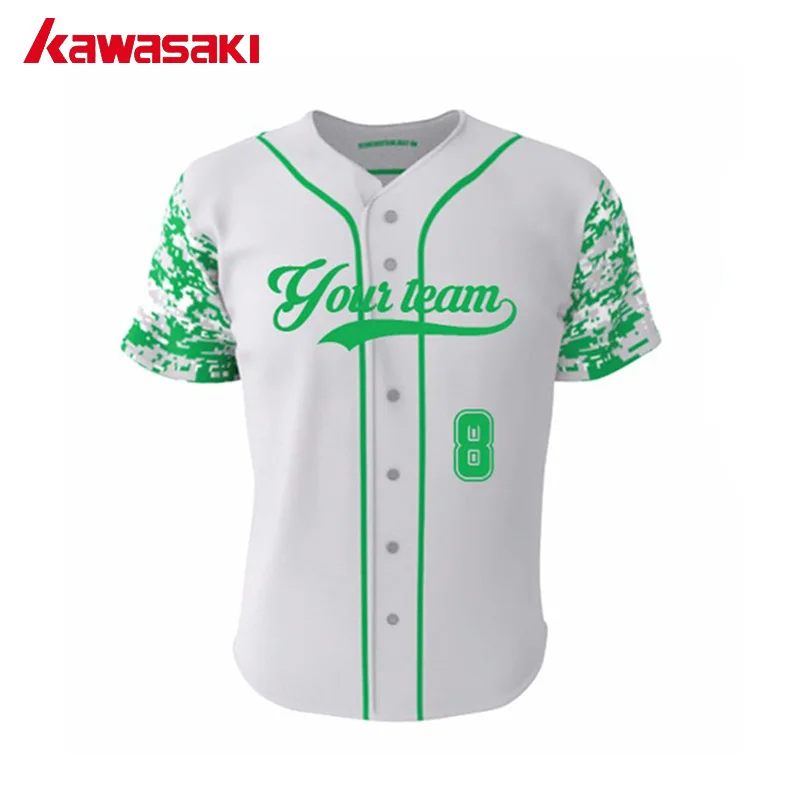 

Kawasaki Camo Custom Baseball Jersey For Men&Women 100%Polyester Practice Full Buttons Fans Softball Training Shirts jerseys
