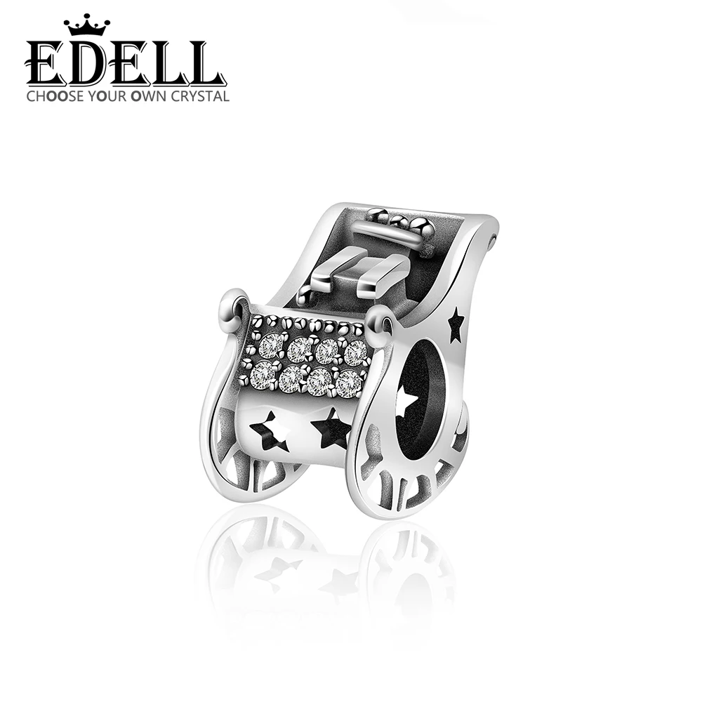 

EDELL DIY New Christmas Car Hollow Star Zircon Charm Bracelet Glass Beads for Jewelry Making Charms Silver 925 Original