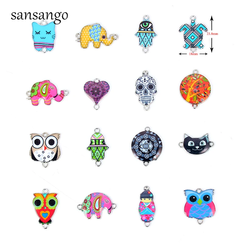 

10Pcs Multiple Styles Enamel Cute Animal Owl Elephant Alloy Connectors For Women Kids DIY Handmade Bracelet Jewelry Accessories