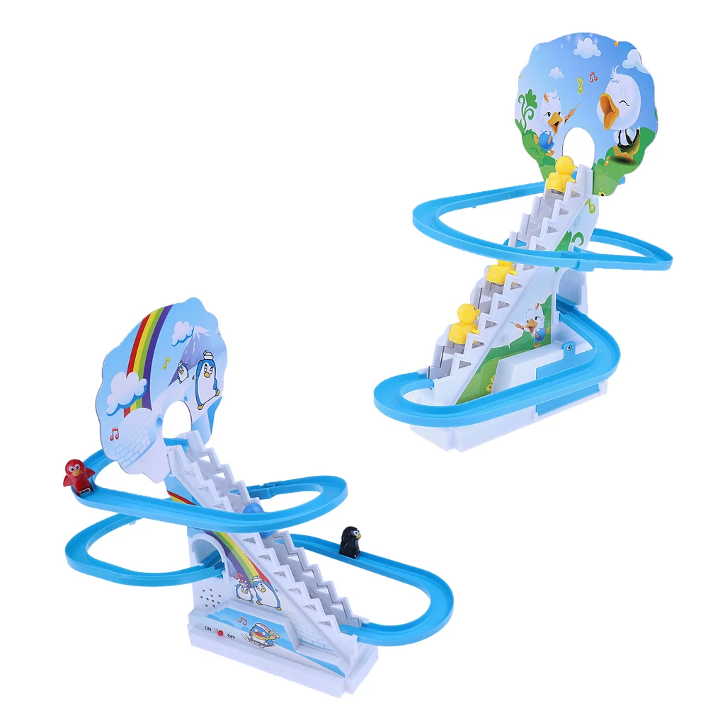 Plastic Electric Small Penguins Climb Stair Track Toys with Light Music Birthday Christmas Gift for Baby Kids Children