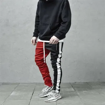 

New STITCHING TROUSERS striped two-color models high street men's casual color matching sports pants hip hop wind slim trousers
