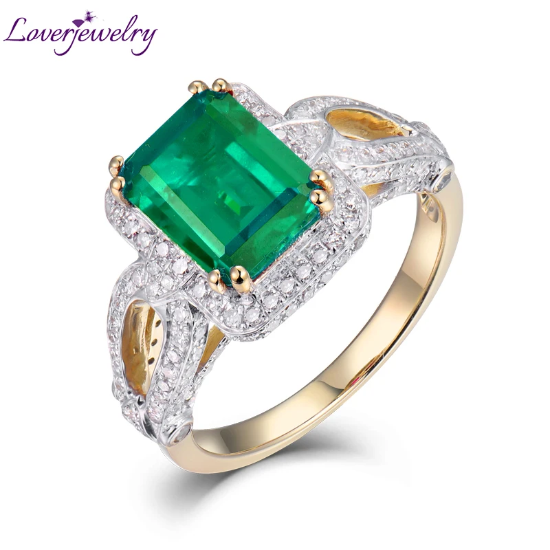 LOVERJEWELRY, женские кольца, горячая распродажа, 2.55Ct, натуральный бриллиант, изумруд, кольцо, одноцветное, 14Kt, желтое золото, кольцо, изумруд, ювелирное изделие для мамы, подарок