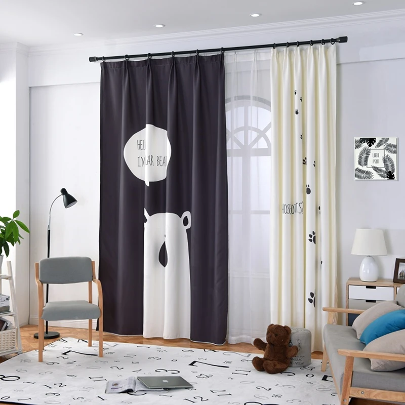 

1Pc Home Decoration Nordic Style Curtains For Living Room Children Bedroom Cute Cartoon Printed 1*2.6m Accept Customized