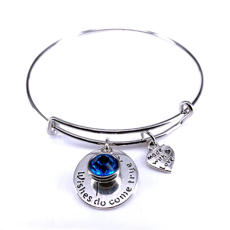 65 мм регулируемый браслет из стальной проволоки, камень по месяцу рождения, Wish Do True Love, очаровательный браслет, ювелирное изделие для женщин и девушек, подарок B18100 - Окраска металла: March