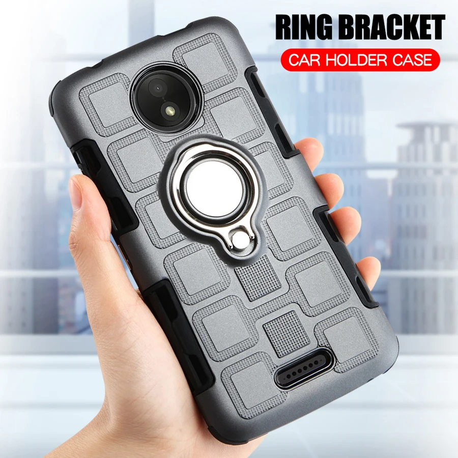 

Cover For Motorola Moto C Plus Case Luxury Silicone Armor Case For Moto C C Plus Phone Cases Ring Stand TPU Shockproof Hard Case