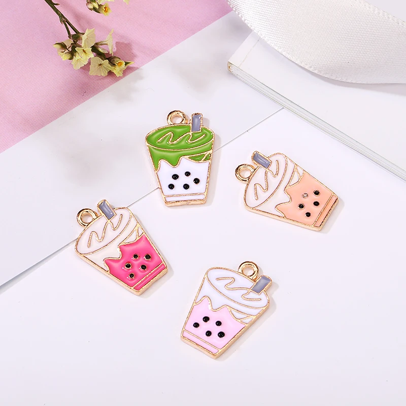 10pcs/pack 15*21mm Lovely Milk Drink Enamel Charms for Jewelry Making Alloy Pendants fit DIY Necklace Bracelet Accessories