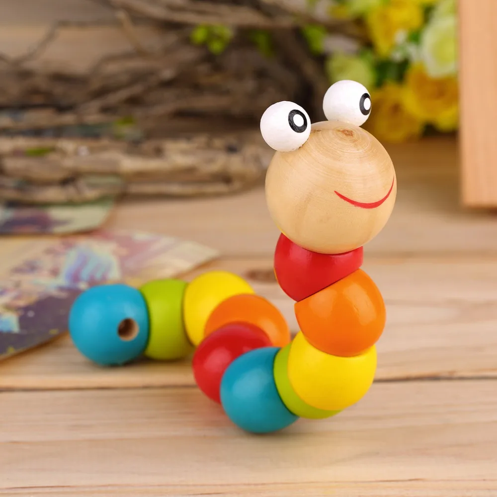 

Hot! Wooden Twisty Wiggly Worm Multicolour Sensory Kids Children Boys Girls Colorful Wooden Worm Sensory Wood Bead Toys New Sale