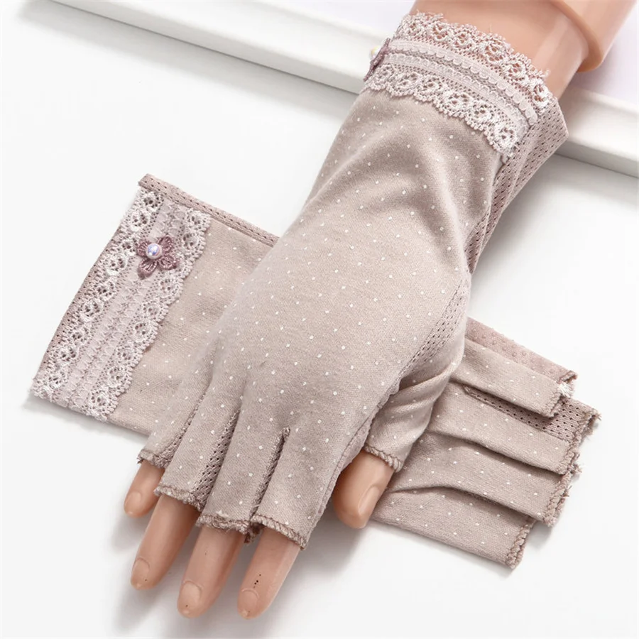 

2109 Women'S Cotton Half Finger Gloves Exposed Summer Sunscreen Thin Section Work Driving Non-Slip Gloves 3-TBFS07