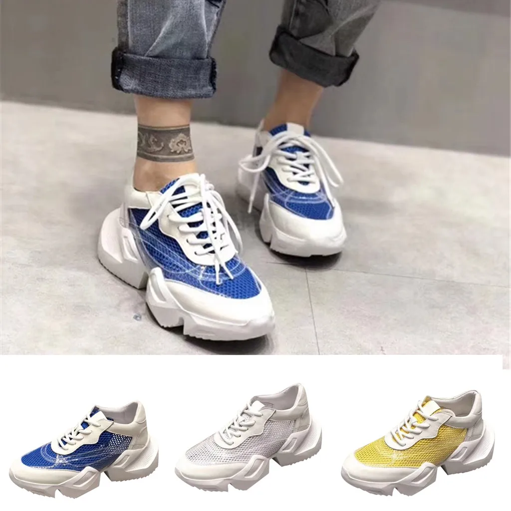 

Thick Bottom Mesh Ultra Breathable Womens Sneakers Exercise Running Shoe Cross Tied Students Soft Bottom Comfortable Zapatillas