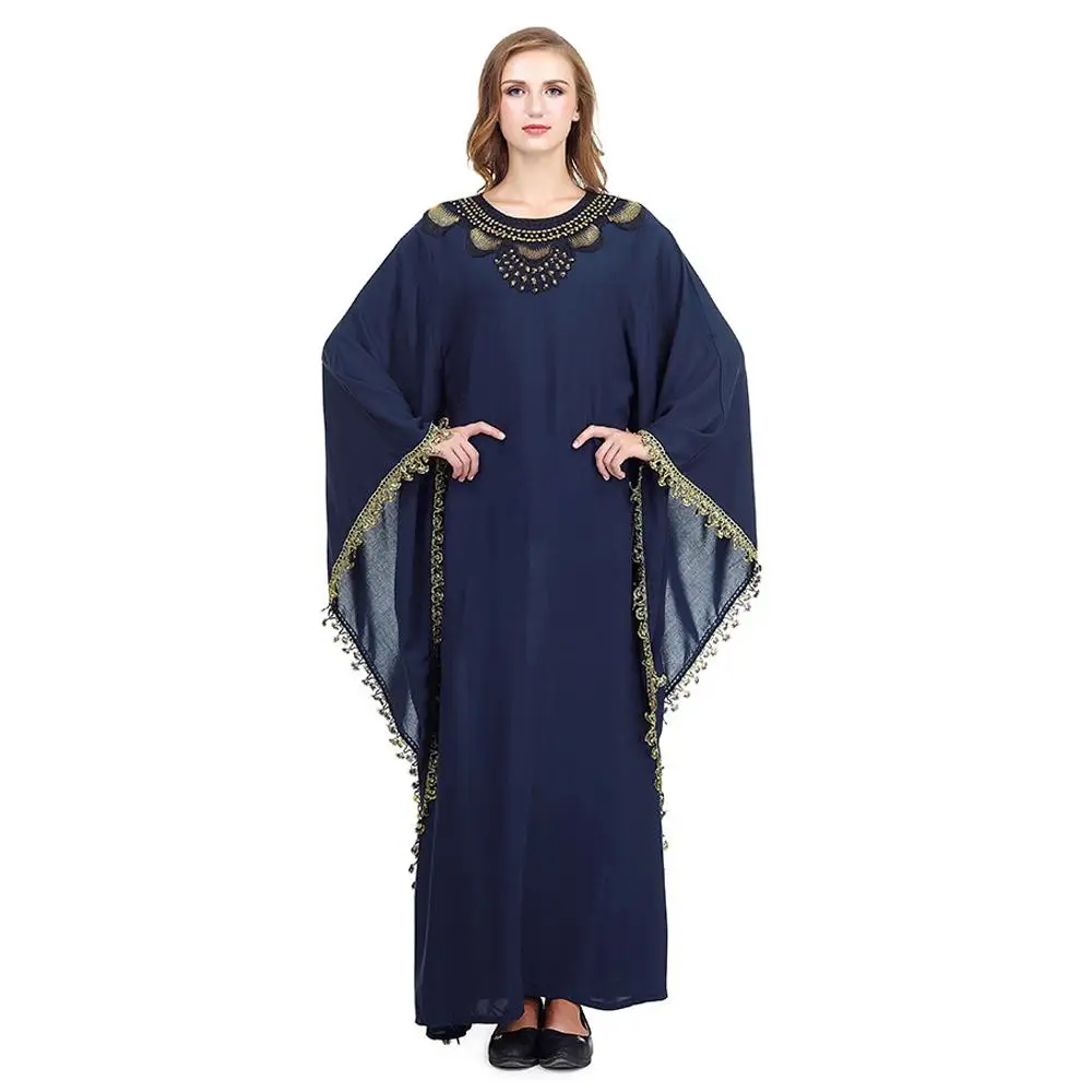 Дубай Для женщин Длинные Макси платье с крыльями летучей мыши, без рукавов, платье Исламская мусульманское платье Абаи свободный халат кафтан Ближний Восток в турецком, арабском стиле платье "Рамадан"