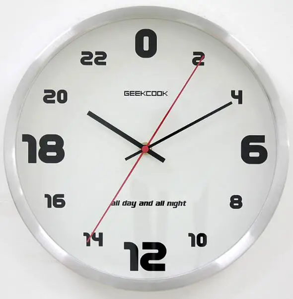Novelty 24 Hours Number Metal Wall Clock 12 inch Large Silent Non Tick