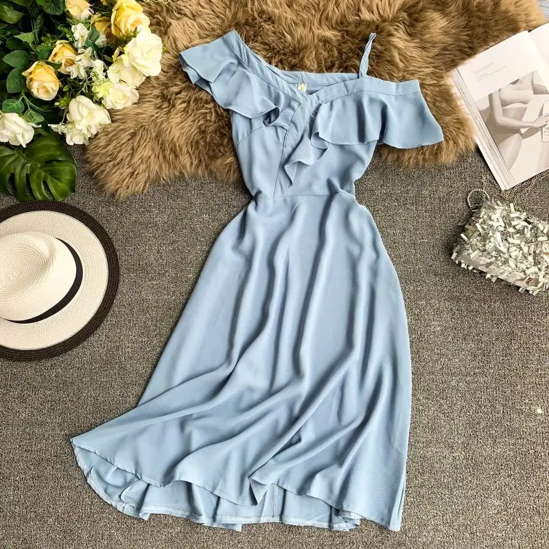 

FTLZZ 2019 New Women's Beach Dress Sexy Butterfly Sleeve Backless V-neck Waist Dresses Female Elegant Party Dress