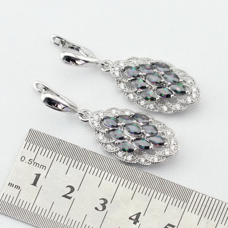 Horse Eye Cutting Rainbow Multicolor Cubic Zirconia Drop Earrings For Women Silver Color Earring Jewelry Free Gift Box