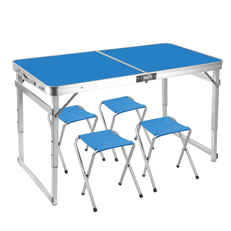 Multifunction Outdoor Foldable Table Lifted Simple Camping Dining Desk with Umbrella Hole Vacation Barbecue Table and Chair Set