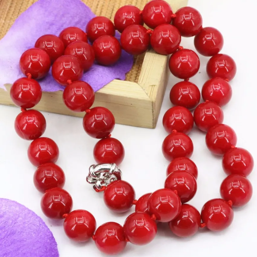 

Korean coral red stone 10mm beads necklace chain choker clavicle jewelry 18inc chain jewelry necklace