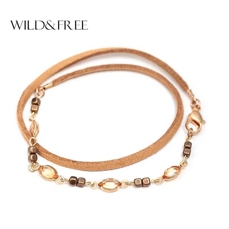 

Wild&Free Multilayer leather Bracelets For Women Vintage Acrylic Beads Black Brown Chain Bracelets Hand Jewelry Christmas Gift