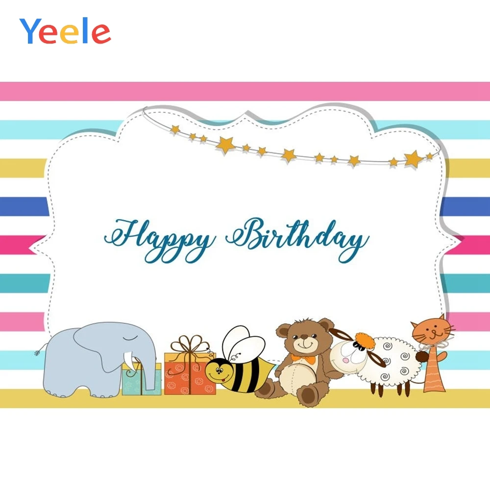

Yeele Vinyl Happy Birthday Party Photography Backdrop Cartoon Animal Baby Photocall Photographic Backgrounds For Photo Studio